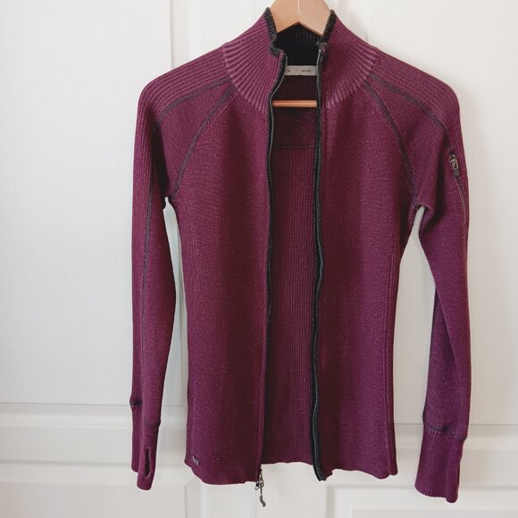 Athleta Women's Berry Purple Giant Slalom Zip Front Wool Blend Sweater Size S - Picture 10 of 16